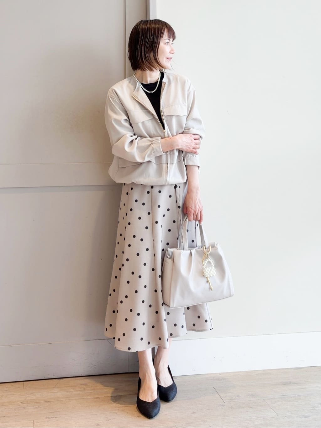 yamakoさんの「grove｜【洗える】麻調ノーカラーブルゾン」を使ったコーディネート