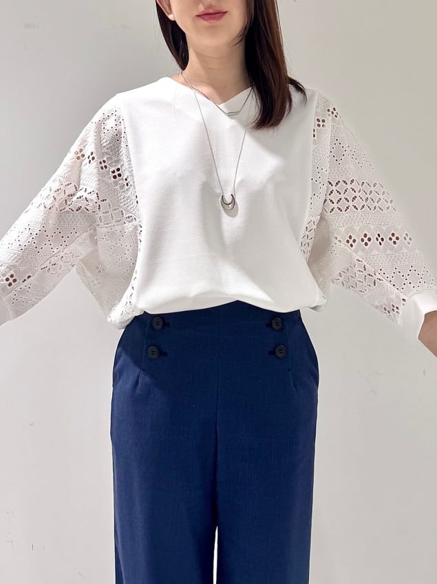 そんさんの「INDIVI｜【デニムライク】マリンボタン リネン混ワイドパンツ」を使ったコーディネート