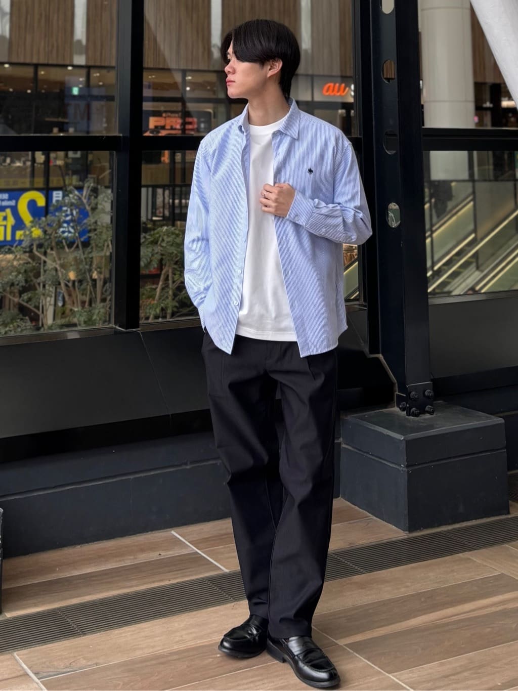 うらしーさんの「THE SHOP TK｜【POLO BCS 別注】 アソート長袖シャツ ストライプ／グレー／デニム」を使ったコーディネート
