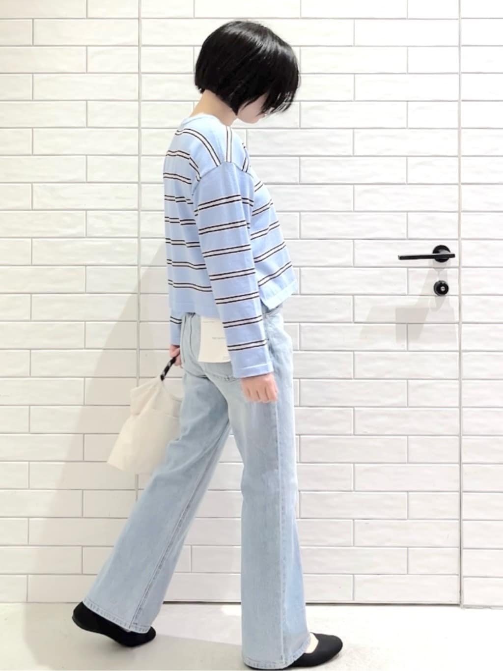 しおりさんの「OPAQUE.CLIP｜マルチボーダーニット【洗濯機OK】」を使ったコーディネート