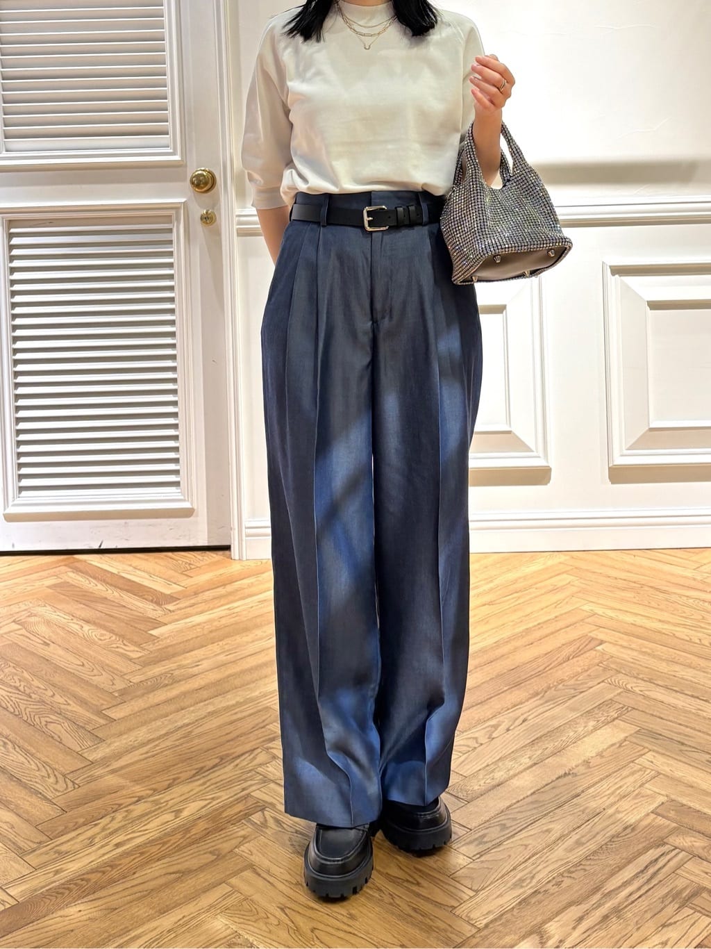 cocoさんの「DRESSTERIOR｜【ウォッシャブル】コットンシルクハーフスリーブニット」を使ったコーディネート