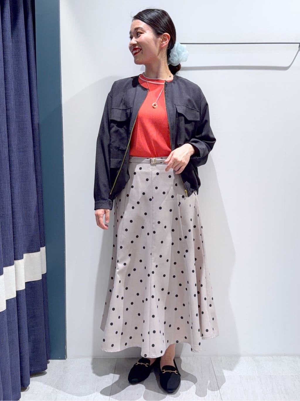 あんりさんの「grove｜【洗える】麻調ノーカラーブルゾン」を使ったコーディネート