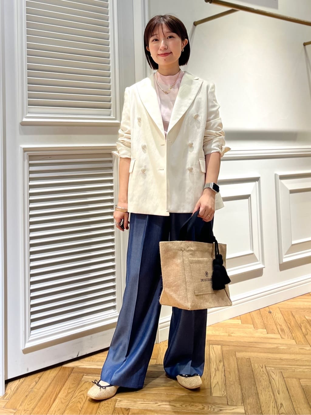 つじ まこさんの「DRESSTERIOR｜【セットアップ可】リネンブレンドダブルブレストジャケット」を使ったコーディネート