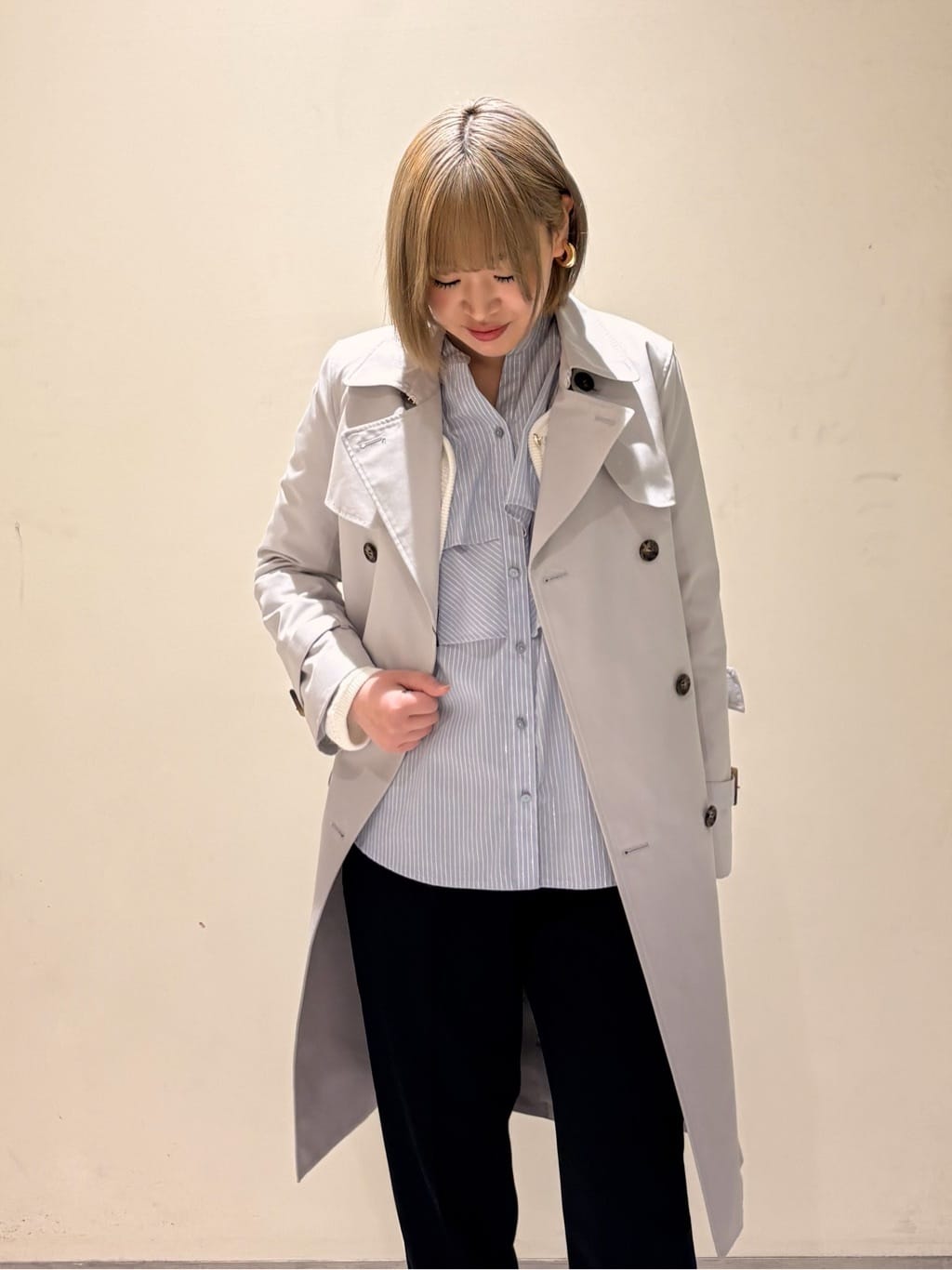 みきちぃさんの「index｜フリルキーネックシャツ【洗濯機OK／イージーアイロン／防シワ】《XS～LL／7col》」を使ったコーディネート