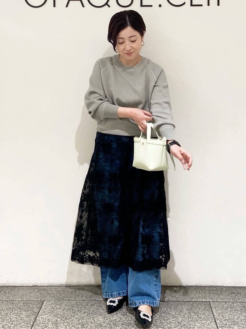 MIHOさんの「OPAQUE.CLIP｜スウェットライクニット【洗濯機OK】」を使ったコーディネート