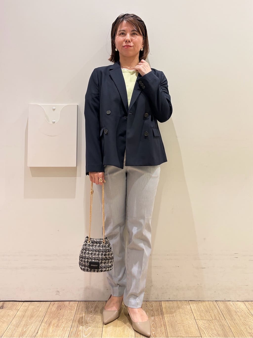 YUKOさんの「index｜ダブルブレストジャケット／セットアップ対応可【洗える／接触冷感／吸水速乾／防シワ／ストレッチ】」を使ったコーディネート