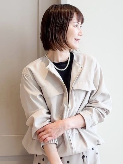 yamakoさんの「grove｜【洗える】麻調ノーカラーブルゾン」を使ったコーディネート
