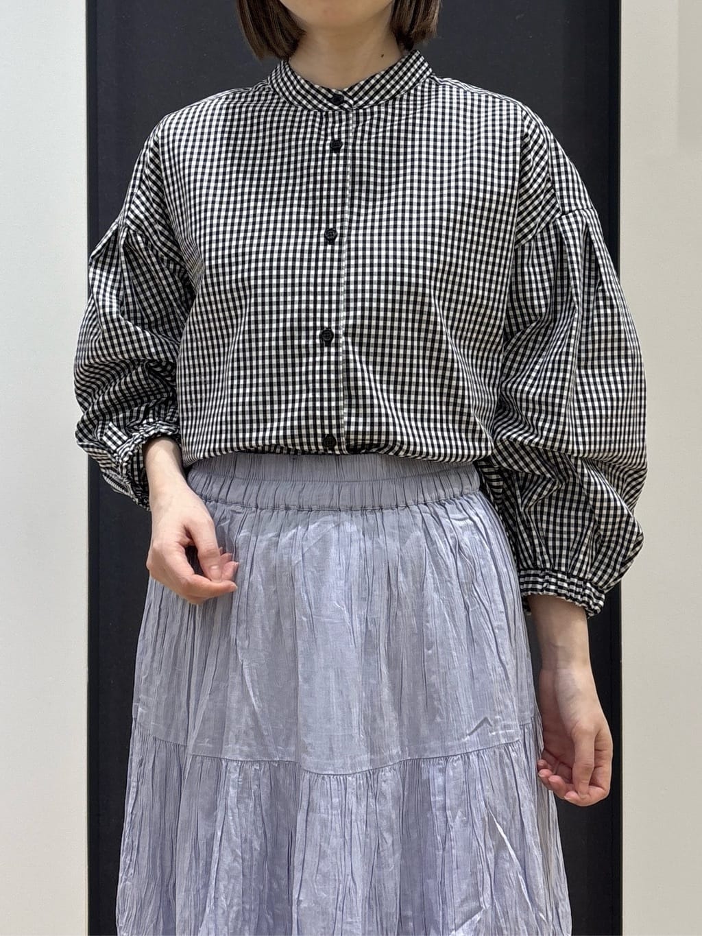 risaさんの「Dessin｜【洗える】バルーンスリーブバンドカラーシャツ」を使ったコーディネート
