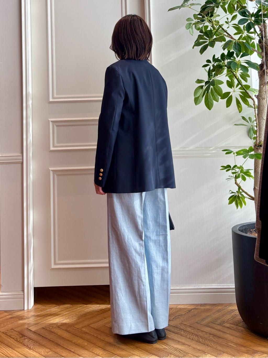 nakaoさんの「DRESSTERIOR｜◆【セットアップ可/ウォッシャブル】リネンブレンドワイドパンツ」を使ったコーディネート