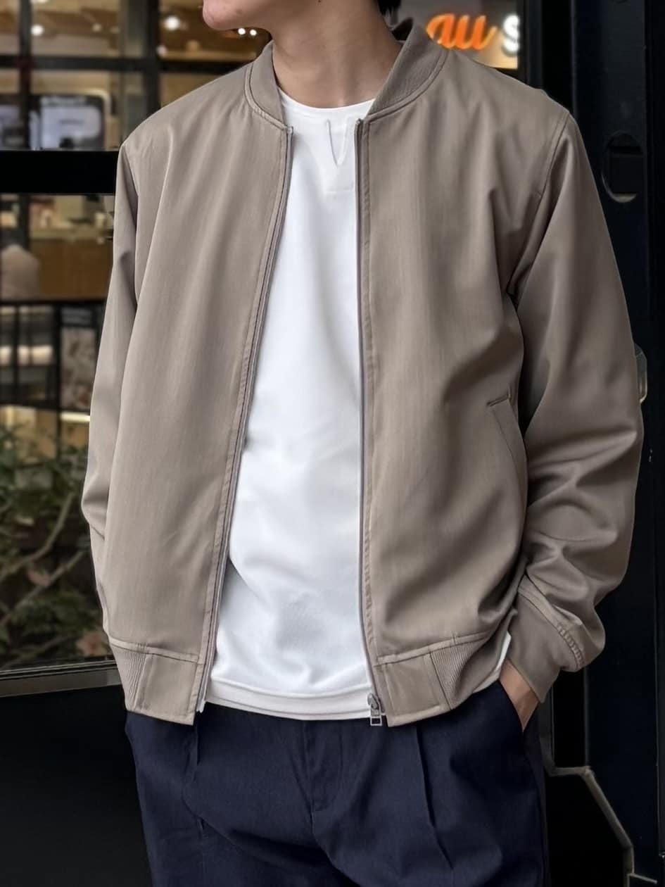 うらしーさんの「THE SHOP TK｜FLEX LINE ストレッチリブブルゾン　ストレッチ/防シワ/マシンウォッシャブル/セットアップ可」を使ったコーディネート