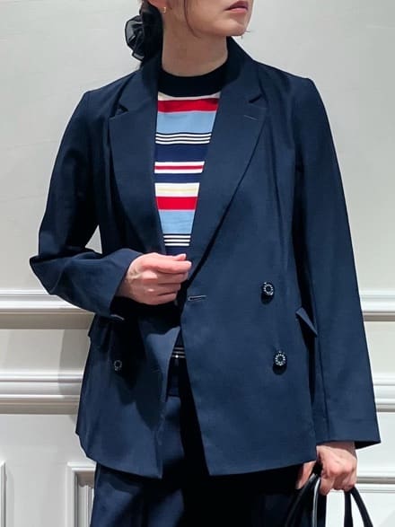 TSUKUIさんの「DRESSTERIOR｜【セットアップ可/吸水速乾/ウォッシャブル】リネンブレンドオックスダブルジャケット」を使ったコーディネート