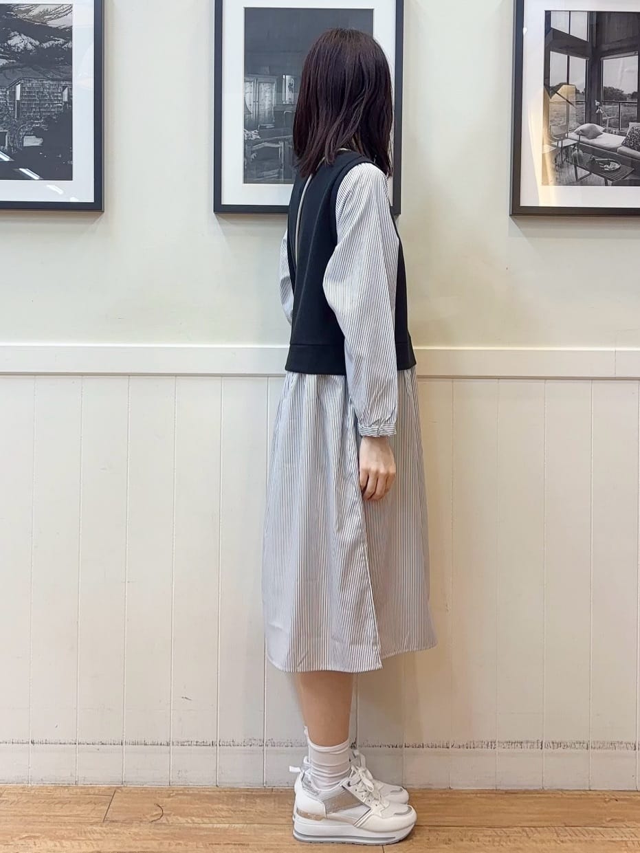 えぬさんの「SHOO･LA･RUE｜【S-LL/体型カバー】ストライプが爽やか　ベストドッキングシャツワンピース」を使ったコーディネート