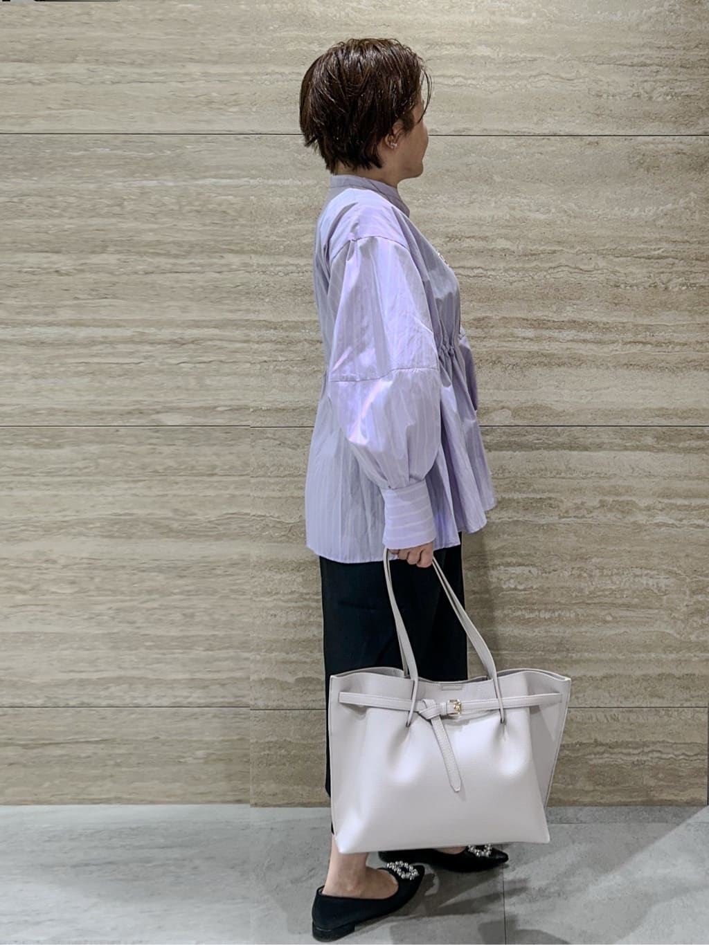 NAMIさんの「OPAQUE.CLIP｜ストライプペプラムデザインブラウス【洗濯機OK】」を使ったコーディネート