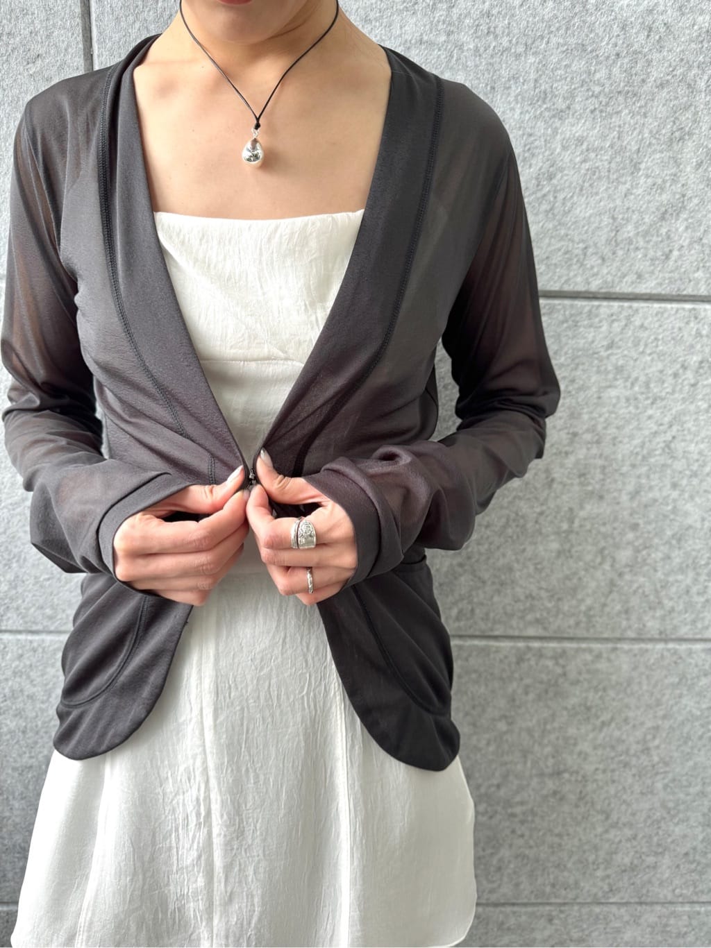 uchi__yamaさんの「CODE A｜sheer jersey cardigan」を使ったコーディネート
