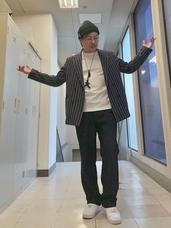 MAKOTO AIさんの「TAKEO KIKUCHI｜【BOWLER HAT LABEL】サッカーストライプ ダブルジャケット」を使ったコーディネート