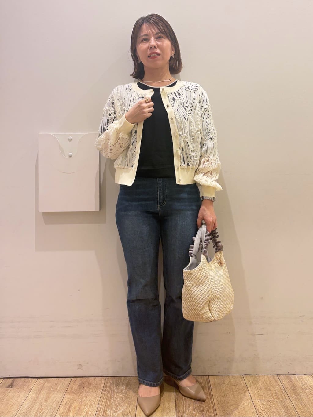 YUKOさんの「index｜【UVケア】6分袖タックスリーブニット《洗濯機OK／XS～LL／9col》」を使ったコーディネート
