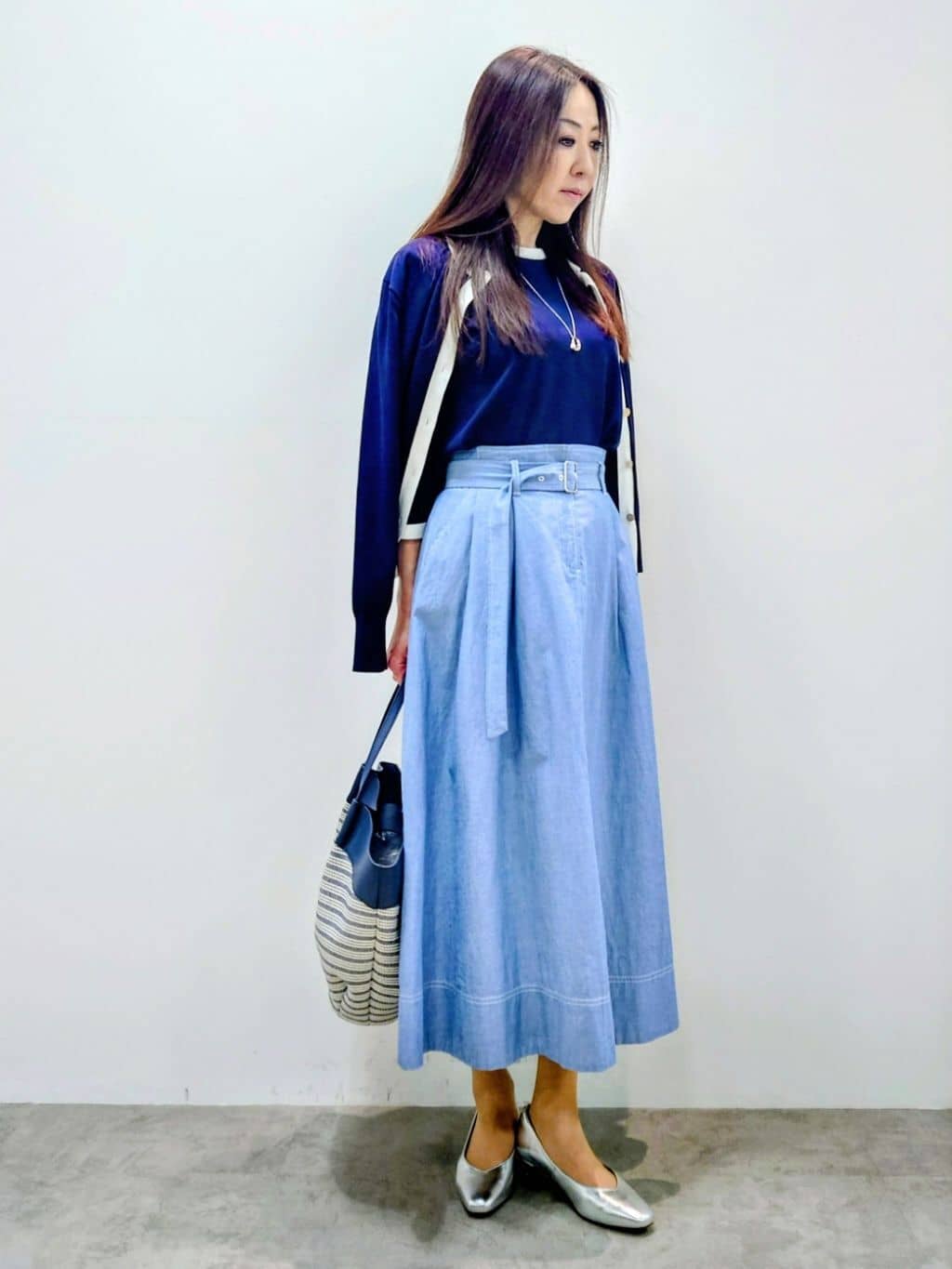 yoshiさんの「Reflect｜【アンサンブル可】バイカラーカーディガン」を使ったコーディネート