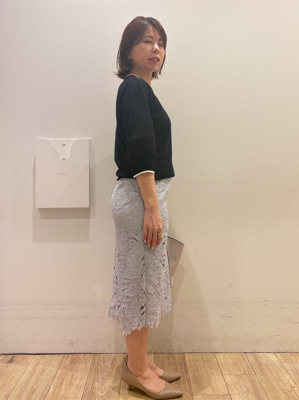 YUKOさんの「index｜【UVケア】6分袖タックスリーブニット《洗濯機OK／XS～LL／9col》」を使ったコーディネート