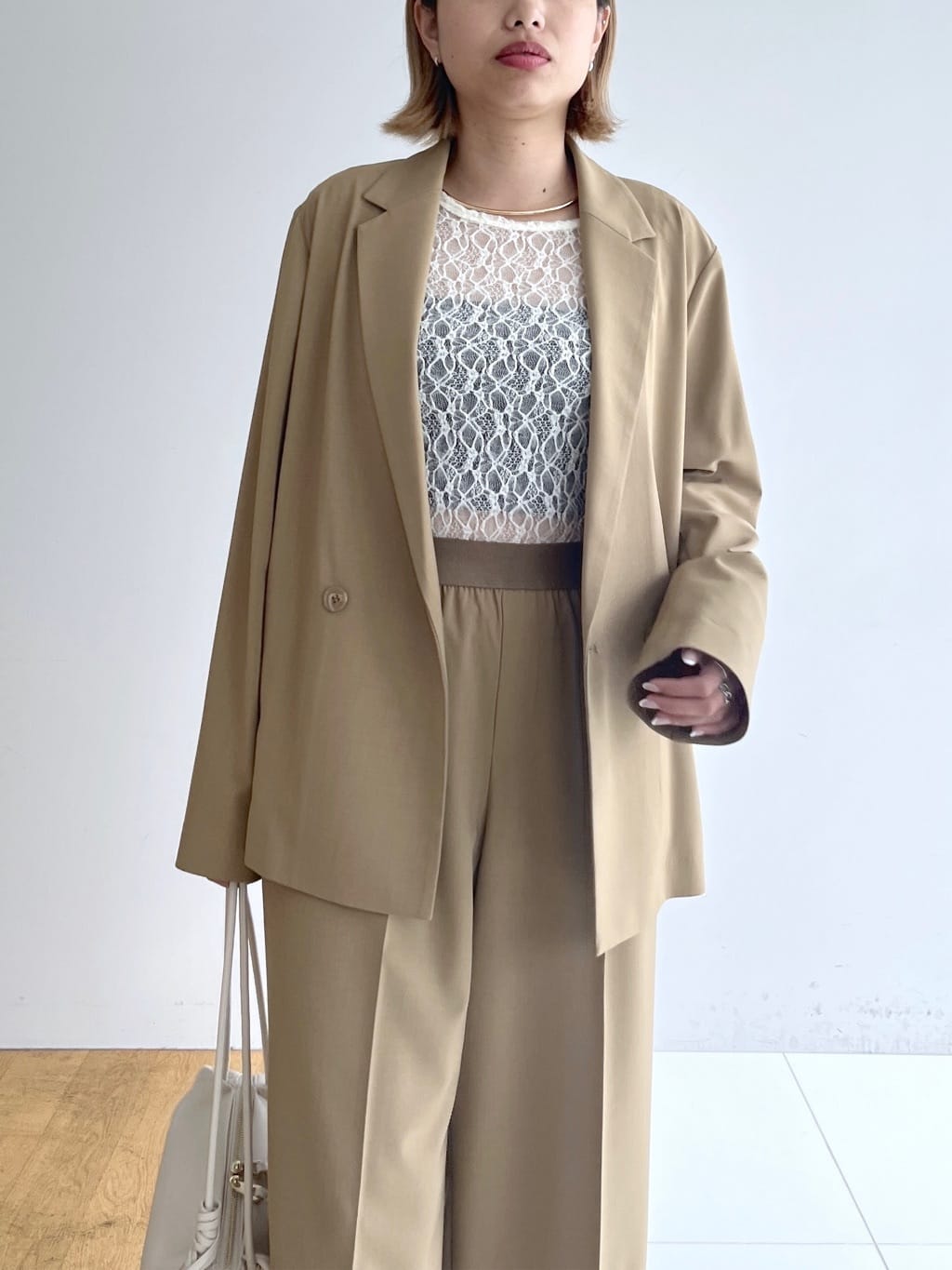Harukaさんの「INDIVI｜Comfy SET UP｜ダブルブレストイージージャケット【セットアップ対応／通勤／カセット服／接触」を使ったコーディネート
