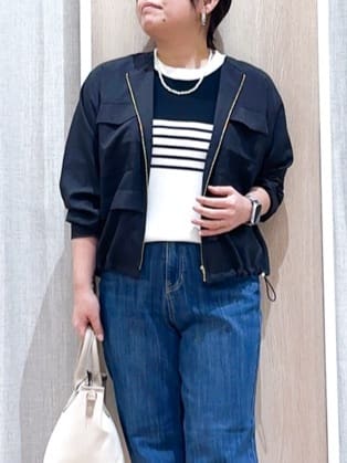 naoさんの「grove｜【洗える】麻調ノーカラーブルゾン」を使ったコーディネート