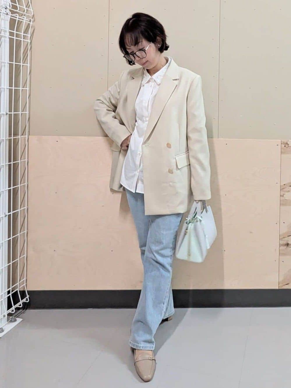 mamさんの「OPAQUE.CLIP｜金ボタンダブルブレストテーラードジャケット／セットアップ対応【洗える】」を使ったコーディネート