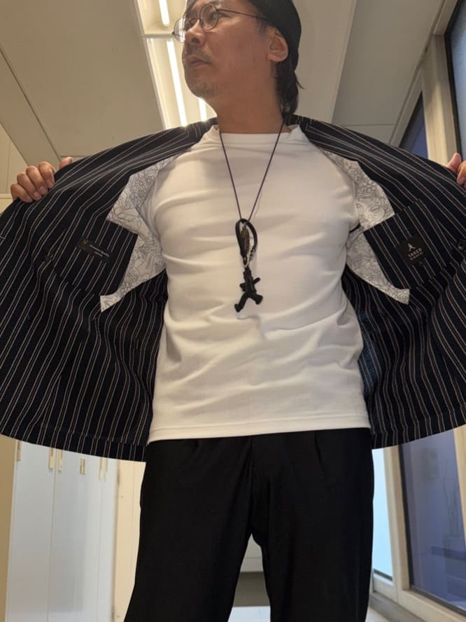MAKOTO AIさんの「TAKEO KIKUCHI｜【BOWLER HAT LABEL】サッカーストライプ ダブルジャケット」を使ったコーディネート