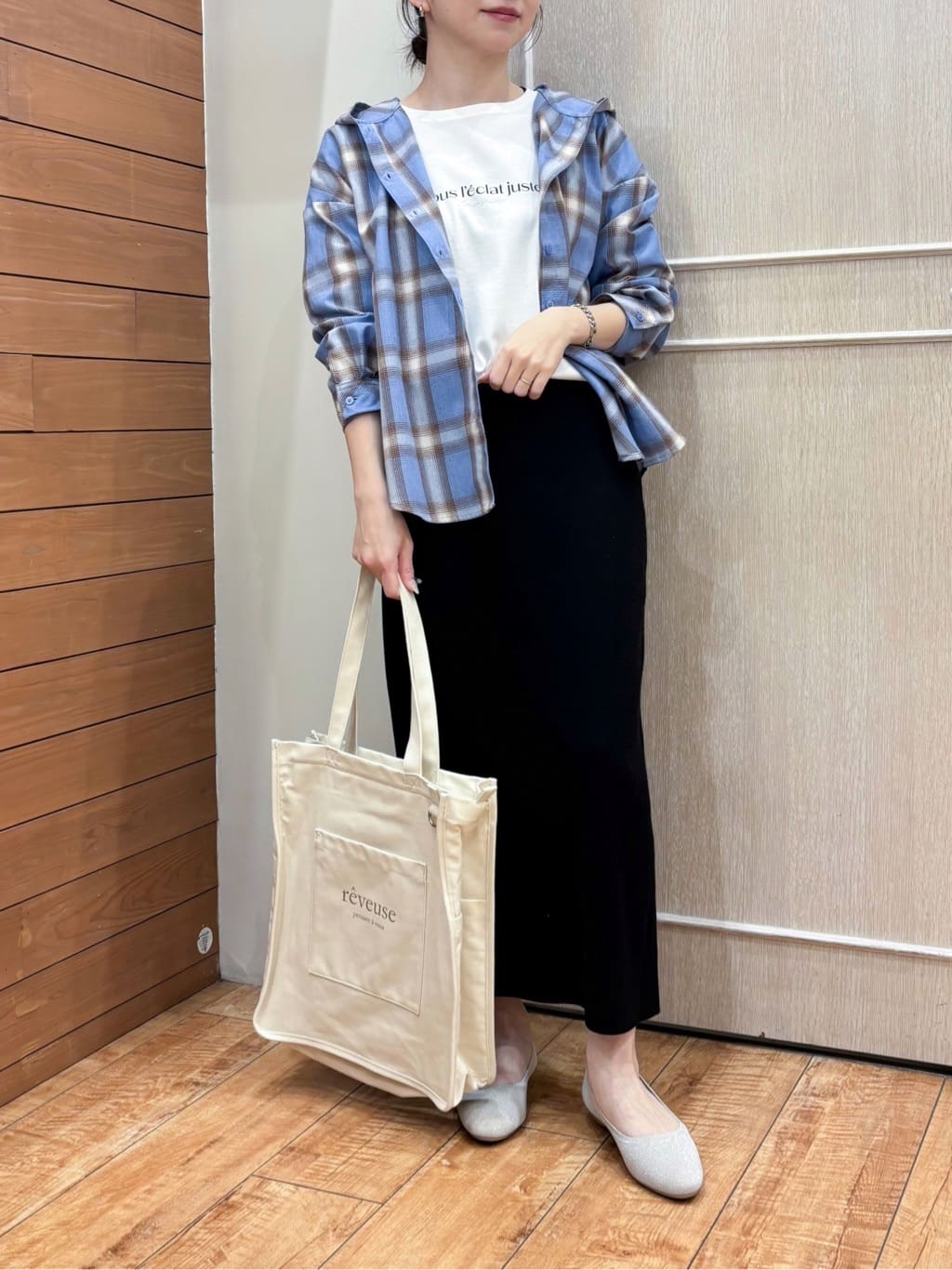なみさんの「SHOO･LA･RUE｜【洗濯機可】涼しげで軽やかな チェックシャツパーカ」を使ったコーディネート