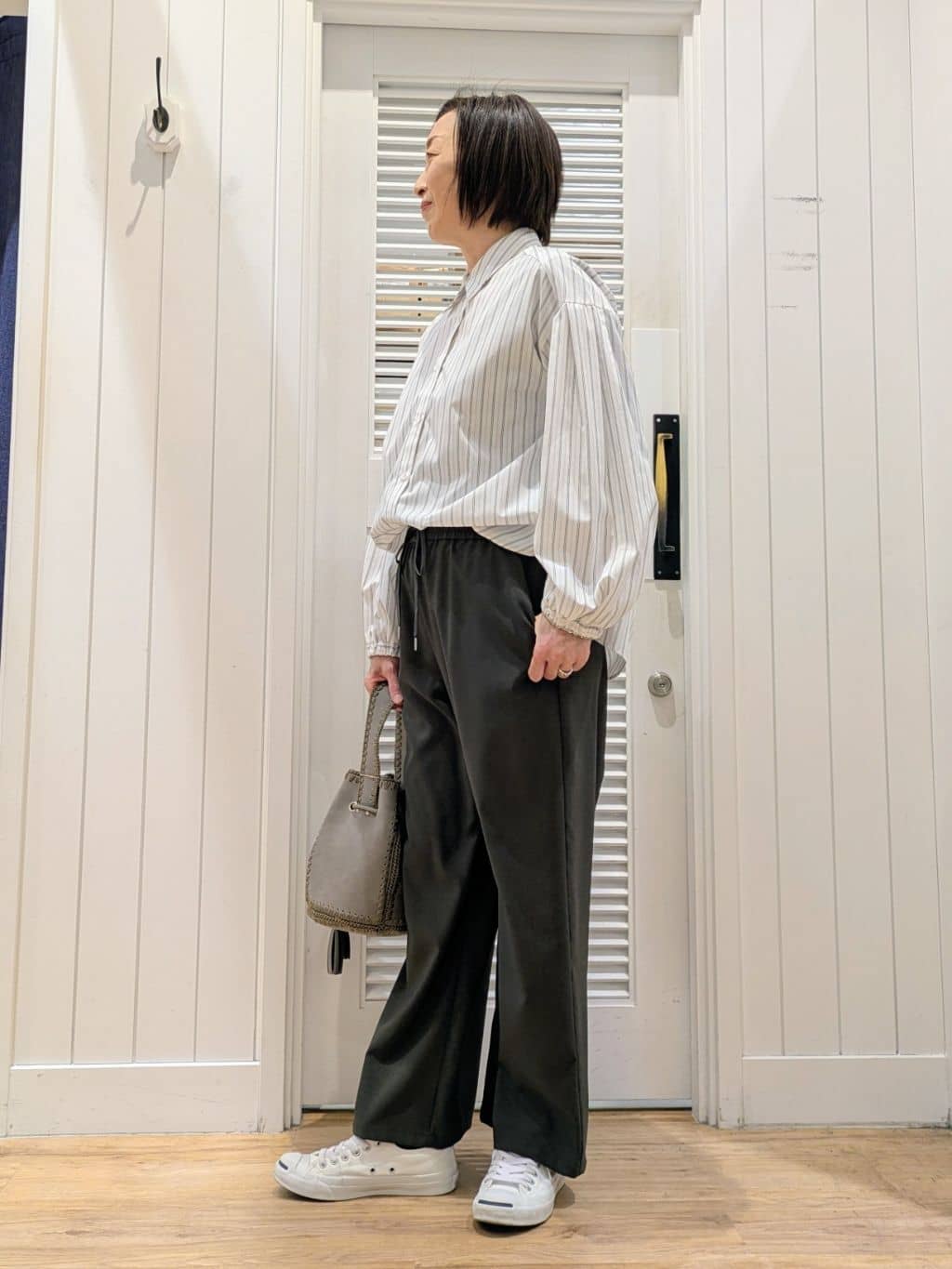 Asaさんの「Dessin｜【洗える】バルーンスリーブバンドカラーシャツ」を使ったコーディネート