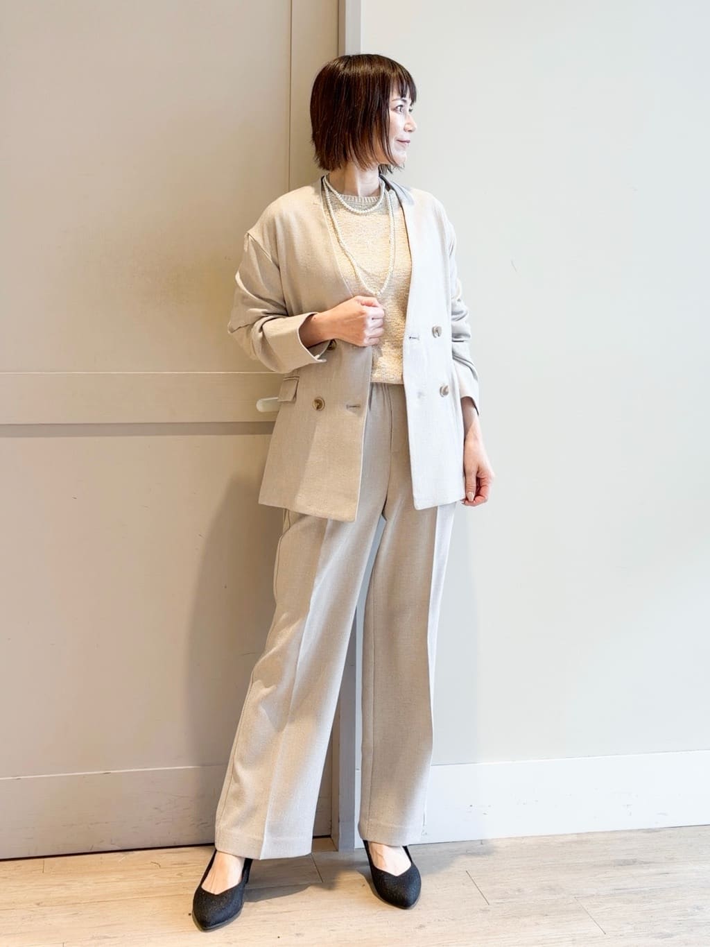 yamakoさんの「grove｜高評価！【カセット服】リネンライクソフトフレアパンツ」を使ったコーディネート