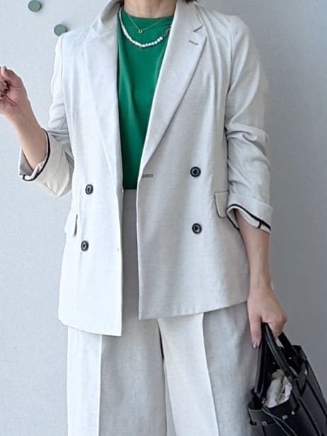 yoshikadoさんの「DRESSTERIOR｜【セットアップ可/吸水速乾/ウォッシャブル】リネンブレンドオックスダブルジャケット」を使ったコーディネート