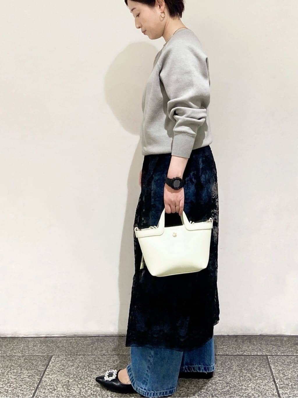 MIHOさんの「OPAQUE.CLIP｜スウェットライクニット【洗濯機OK】」を使ったコーディネート