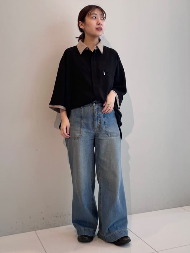 abeさんの「tk.TAKEO KIKUCHI｜【さらりタッチ】クレリックレギュラーシャツ/ドレープ/配色襟/バイカラー/美シルエット/夏服」を使ったコーディネート