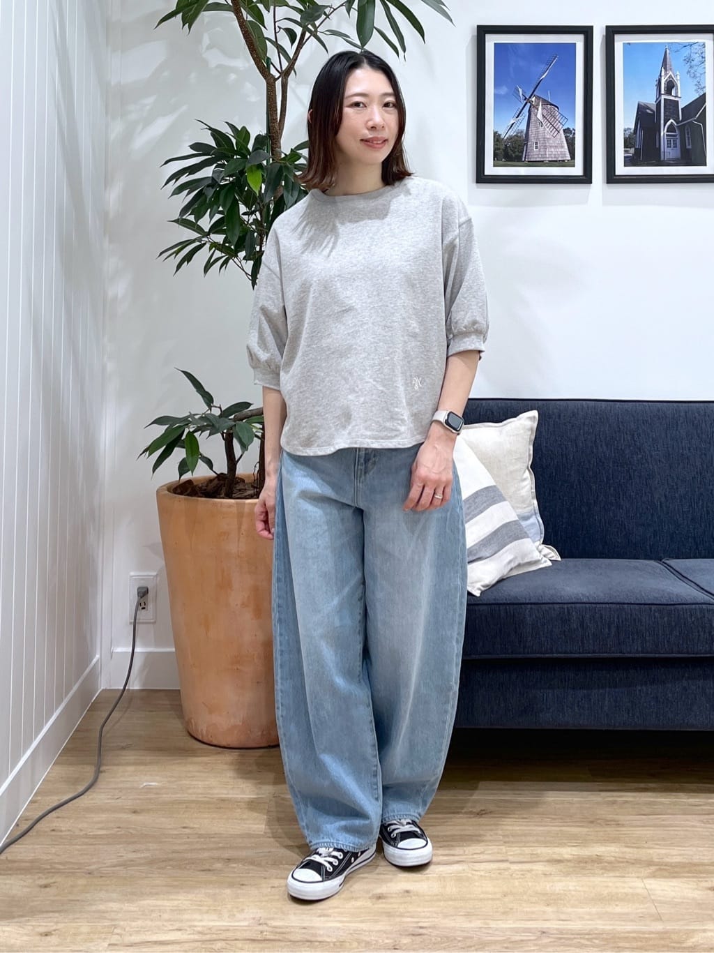 canaさんの「Dessin｜【360度可愛い】バックヘンリーカットソー5分袖」を使ったコーディネート