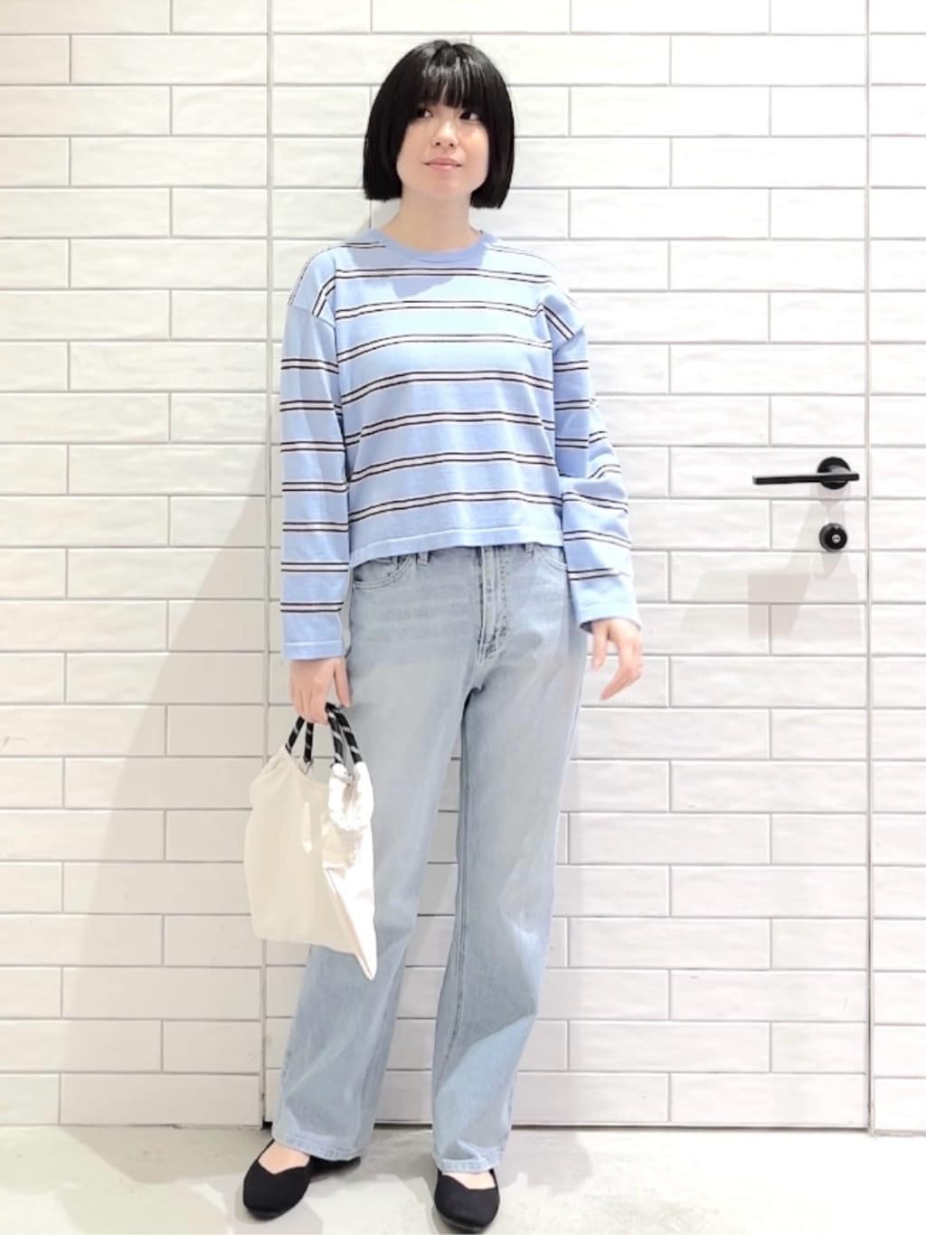 しおりさんの「OPAQUE.CLIP｜マルチボーダーニット【洗濯機OK】」を使ったコーディネート