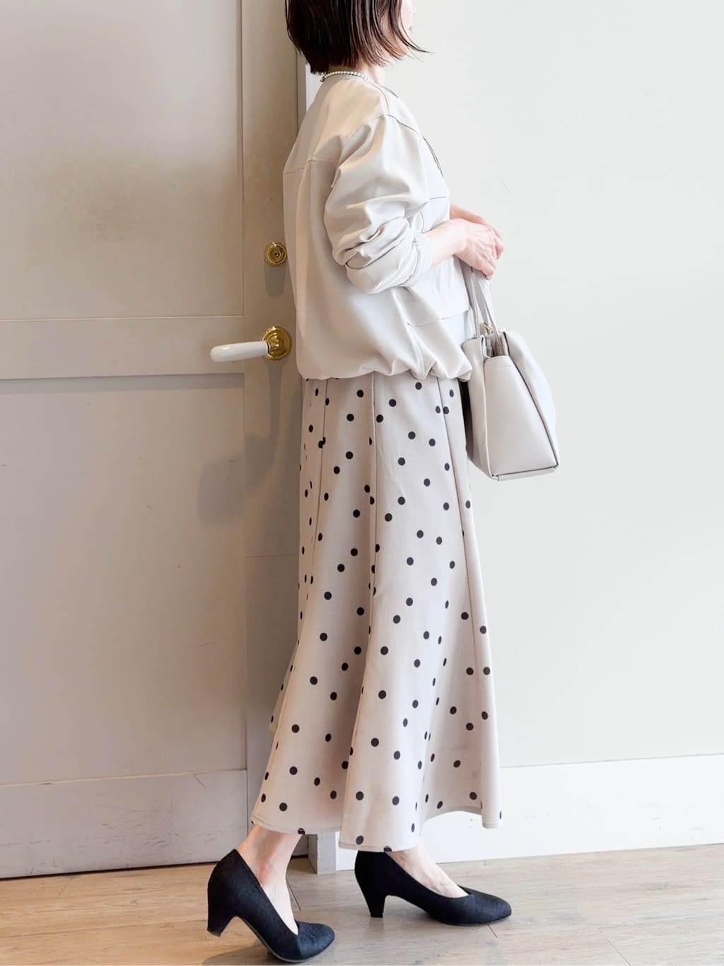 yamakoさんの「grove｜【洗える】麻調ノーカラーブルゾン」を使ったコーディネート