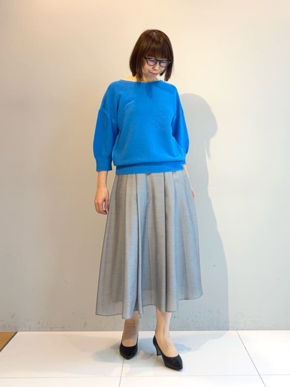 murayamaさんの「INDIVI｜【洗える／ドライタッチ／和紙混】ガーター編みニット」を使ったコーディネート