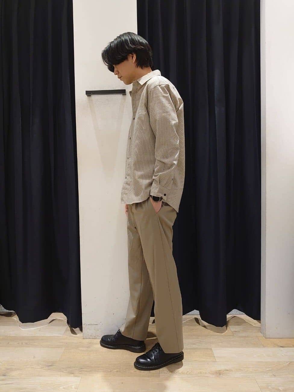 Fさんの「THE SHOP TK｜FLEX LINE セミワイドイージーパンツ　ストレッチ/防シワ/マシンウォッシャブル/セットアップ」を使ったコーディネート