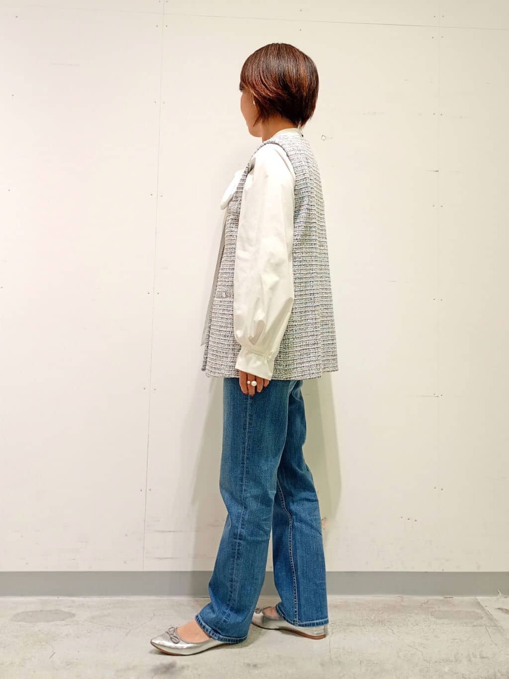 Kさんの「INDIVI｜【2点セット／洗える】ツイードジレ＆ボウタイブラウス」を使ったコーディネート