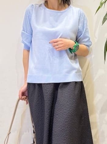 misakiさんの「SHOO･LA･RUE｜【洗濯機可/S-LL】シンプルだけど華やか レースの5分袖ニット」を使ったコーディネート