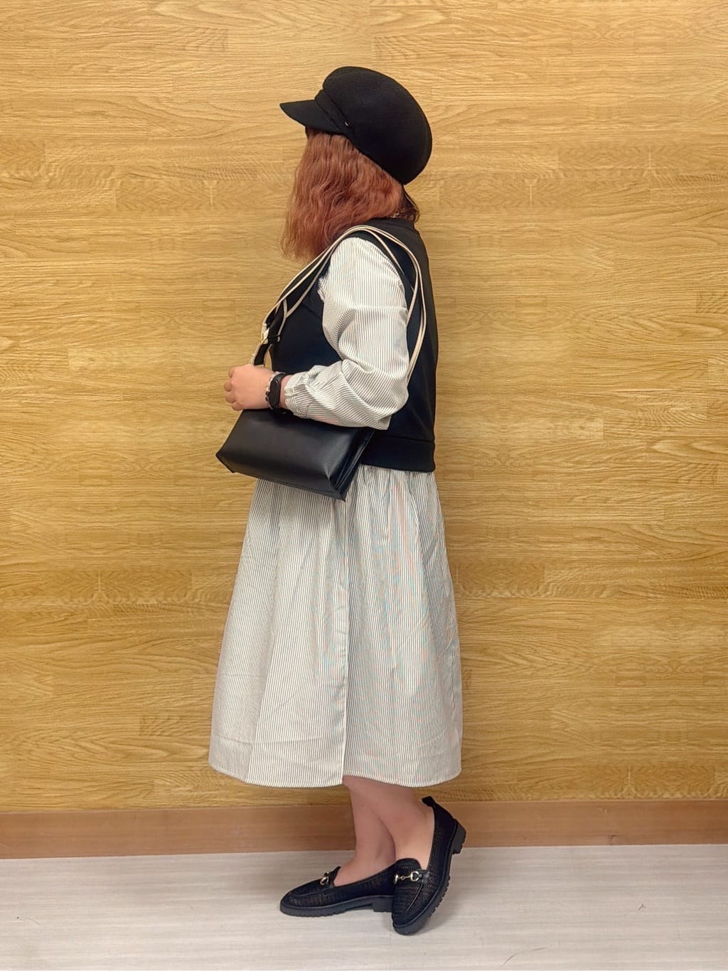 ぁむさんの「SHOO･LA･RUE｜【S-LL/体型カバー】ストライプが爽やか　ベストドッキングシャツワンピース」を使ったコーディネート