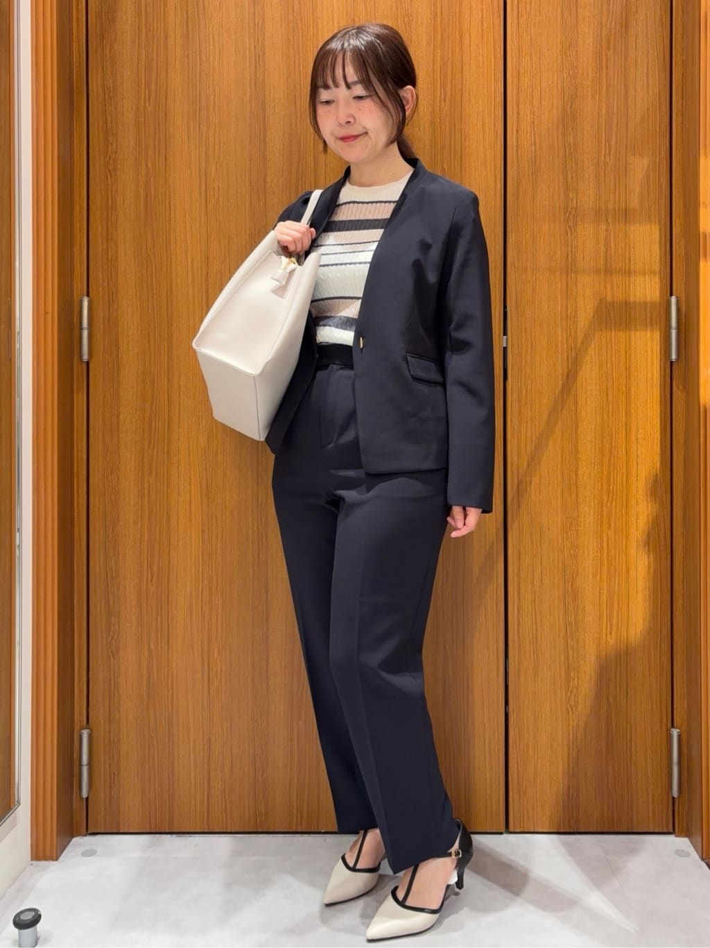 アスカさんの「index｜ストレッチノーカラージャケット／セットアップ対応【洗濯機OK／防シワ／イージーアイロン】」を使ったコーディネート