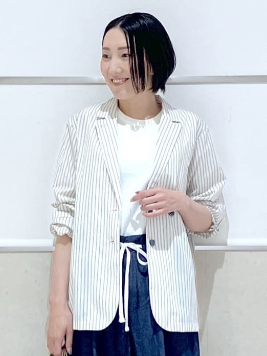 eriko さんの「Dessin｜【セットアップ可/洗える】ストライプシャツジャケット」を使ったコーディネート