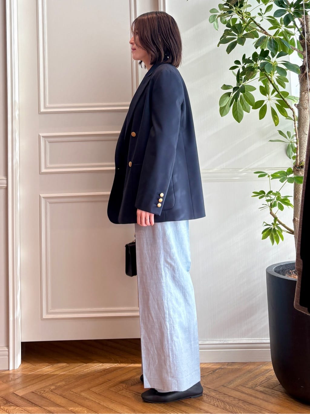 nakaoさんの「DRESSTERIOR｜◆【セットアップ可/ウォッシャブル】リネンブレンドワイドパンツ」を使ったコーディネート