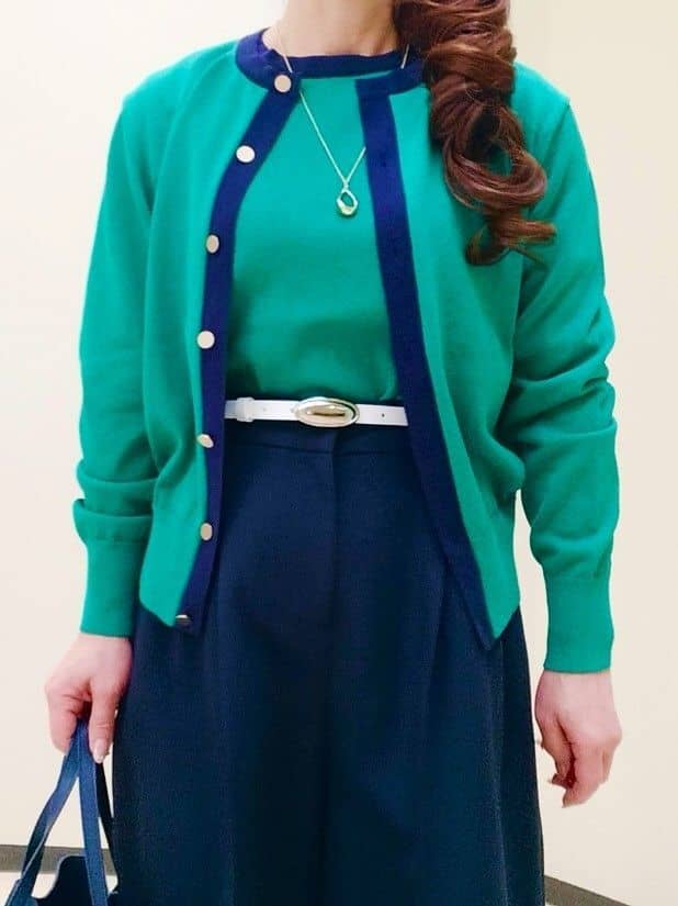 花さんの「Reflect｜【アンサンブル可】バイカラーニット」を使ったコーディネート