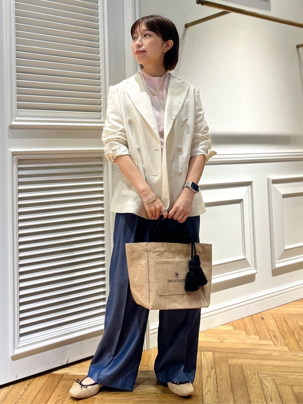 つじ まこさんの「DRESSTERIOR｜【セットアップ可】リネンブレンドダブルブレストジャケット」を使ったコーディネート