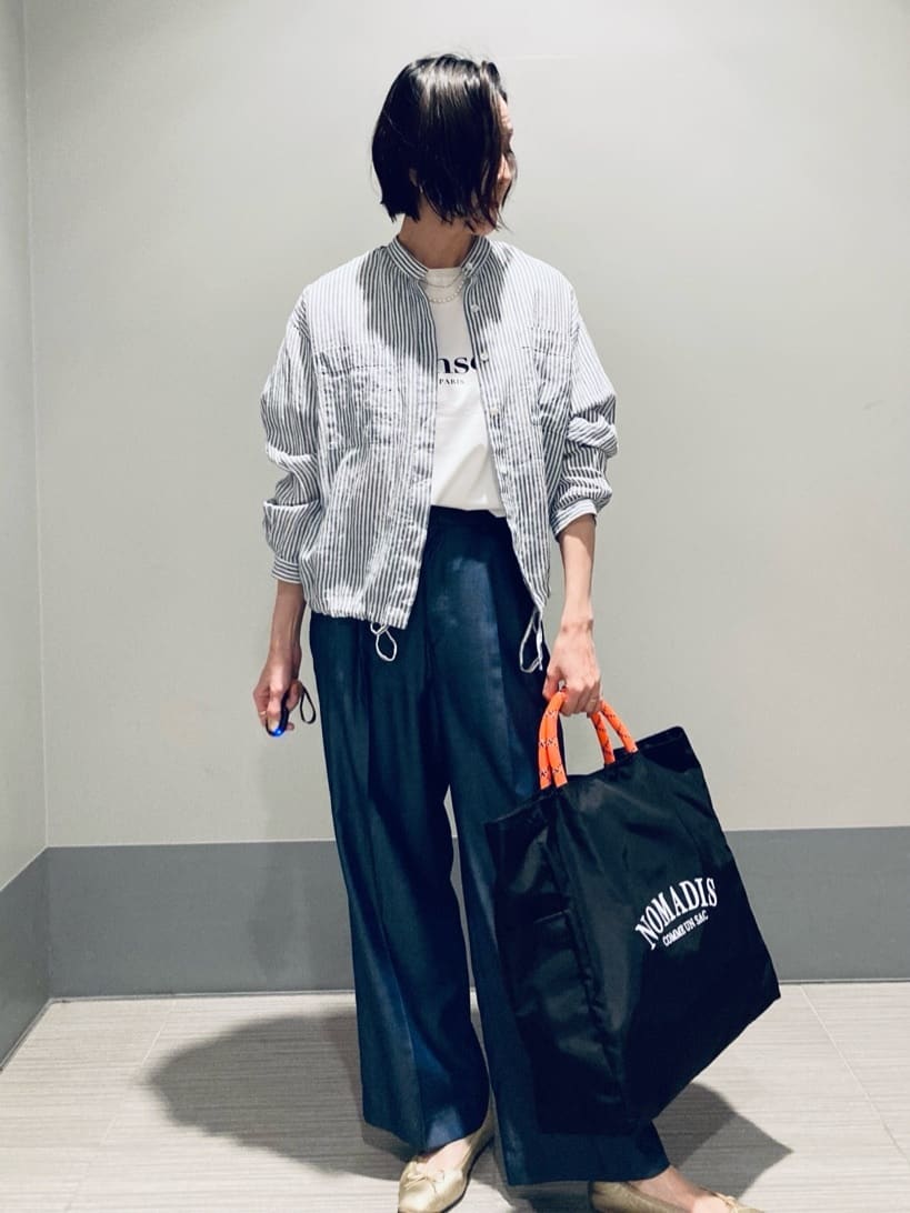Furuさんの「DRESSTERIOR｜【接触冷感／抗菌防臭／消臭】アイスクリアコットン Bonsoir ロゴTシャツ」を使ったコーディネート