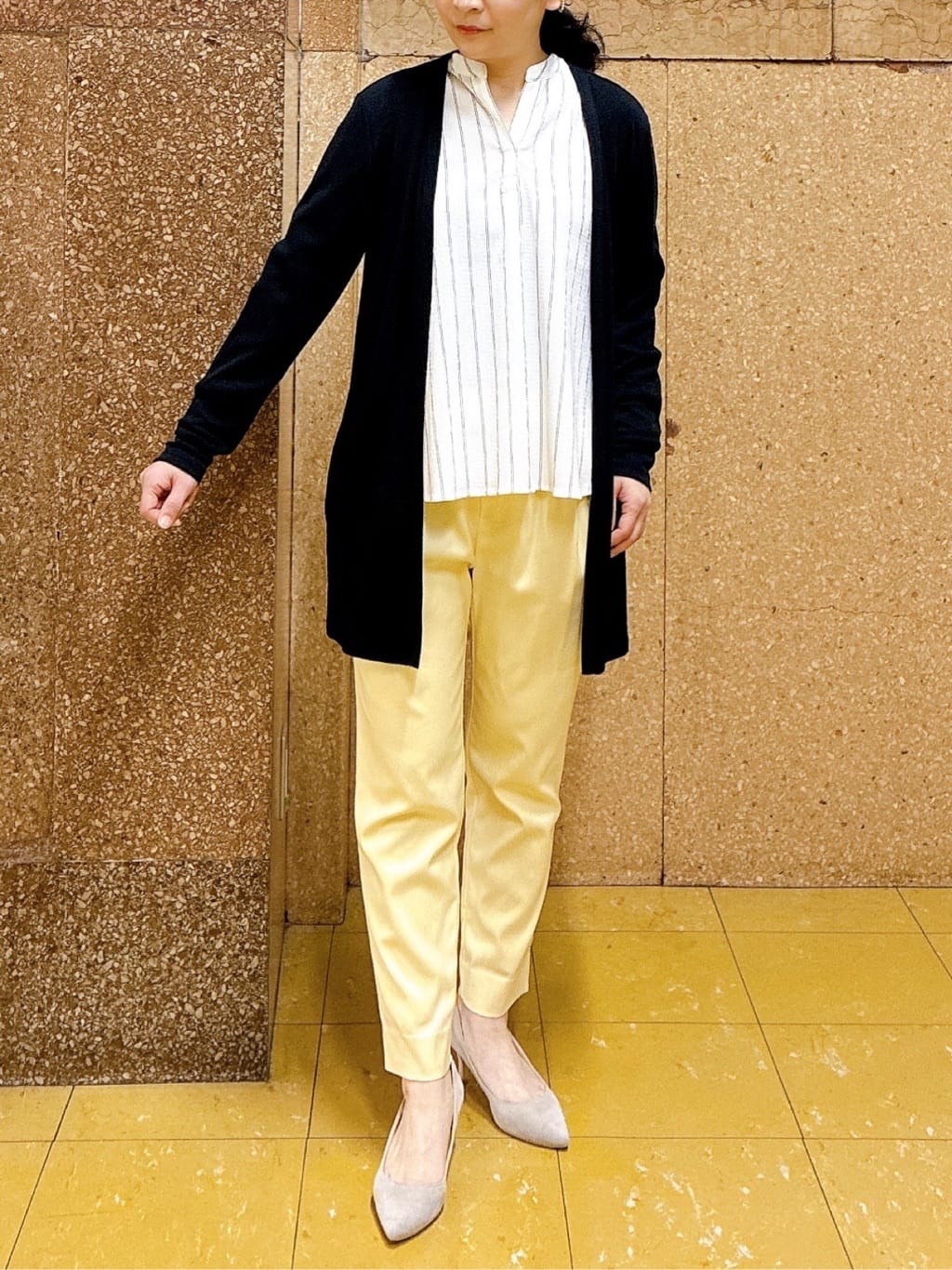 hattoriさんの「INDIVI｜【洗える／着心地楽ちん】ブラウス風ストライプカットソートップス」を使ったコーディネート
