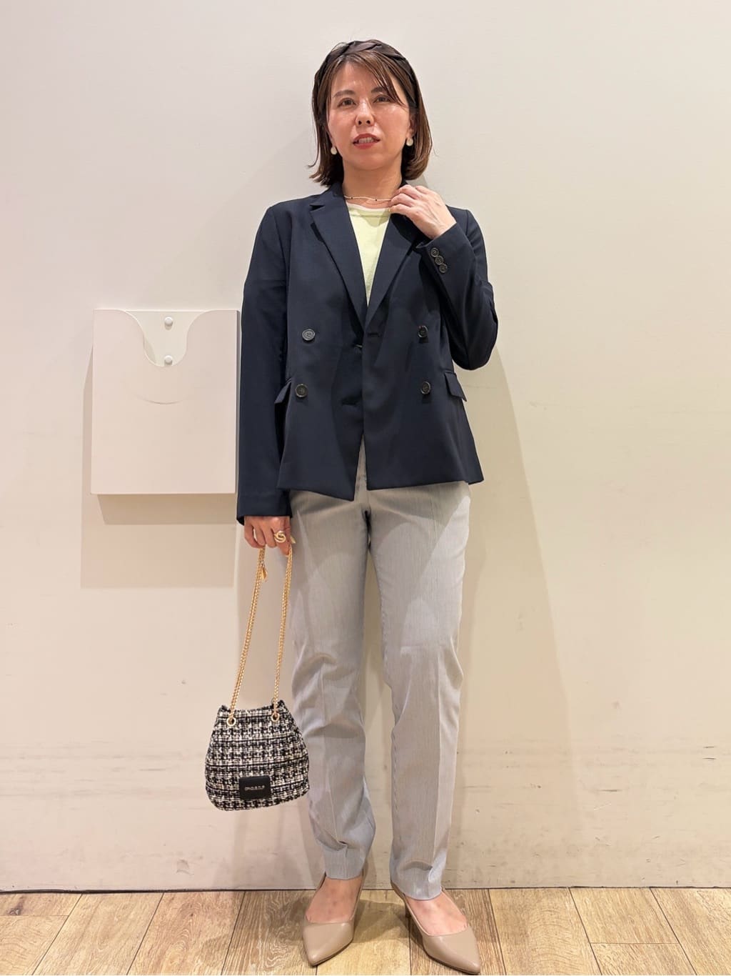 YUKOさんの「index｜ダブルブレストジャケット／セットアップ対応可【洗える／接触冷感／吸水速乾／防シワ／ストレッチ】」を使ったコーディネート