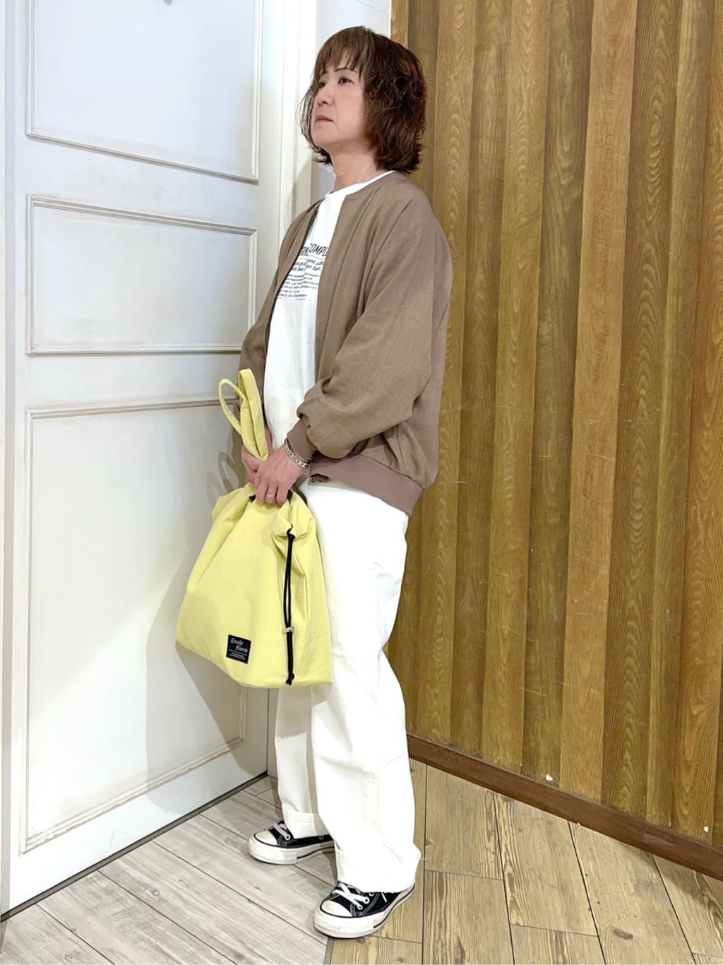 yuriyuriさんの「SHOO･LA･RUE｜【洗濯機可/S-LL】さらっと快適　麻調ゆるリブブルゾン」を使ったコーディネート