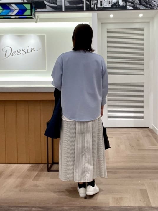 rinさんの「Dessin｜【セットアップ可/洗える】先染めストライプフレアスカート」を使ったコーディネート